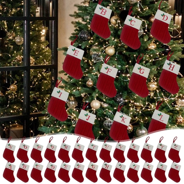 Medias de Navidad con letras grandes - Decoraciones navideñas con colgante de árbol de rayas para chimenea y árbol, poliéster 20x16cm