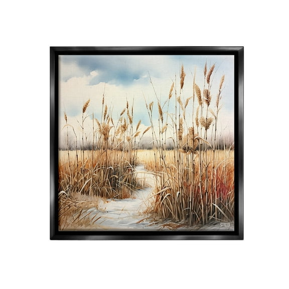 Stupell Industries Looming Beach Reeds Landscape Painting Black Floater Framed Canvas Art Print Wall Art, 18 x 18