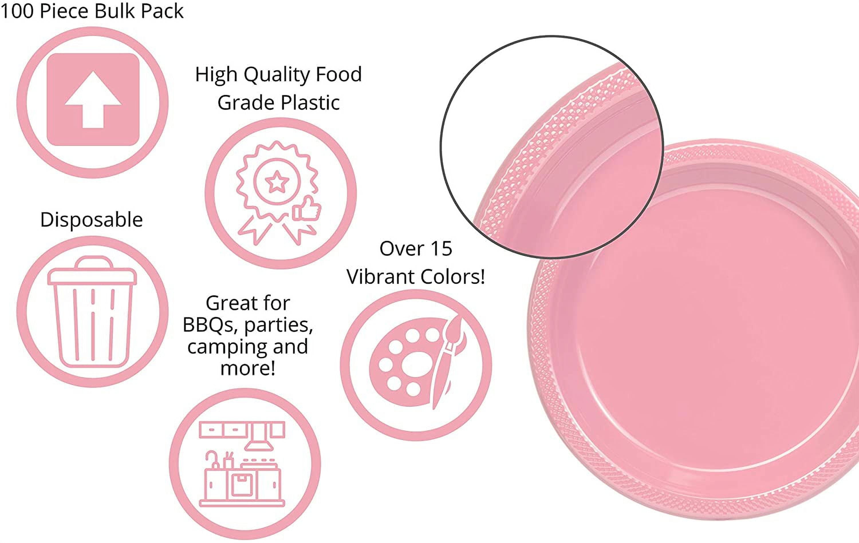 Amcrate Pink Disposable Party Plastic Dessert Plates 7 - Ideal for Weddings, Partys, Birthdays, Dinners, Lunchs. (Pack of 50)