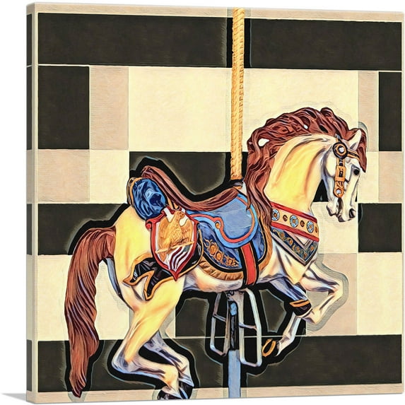 ARTCANVAS Amusement Park Horse With Modern Pattern Painting Home decor Canvas Art Print - Size: 18" x 18" (1.50" Deep)