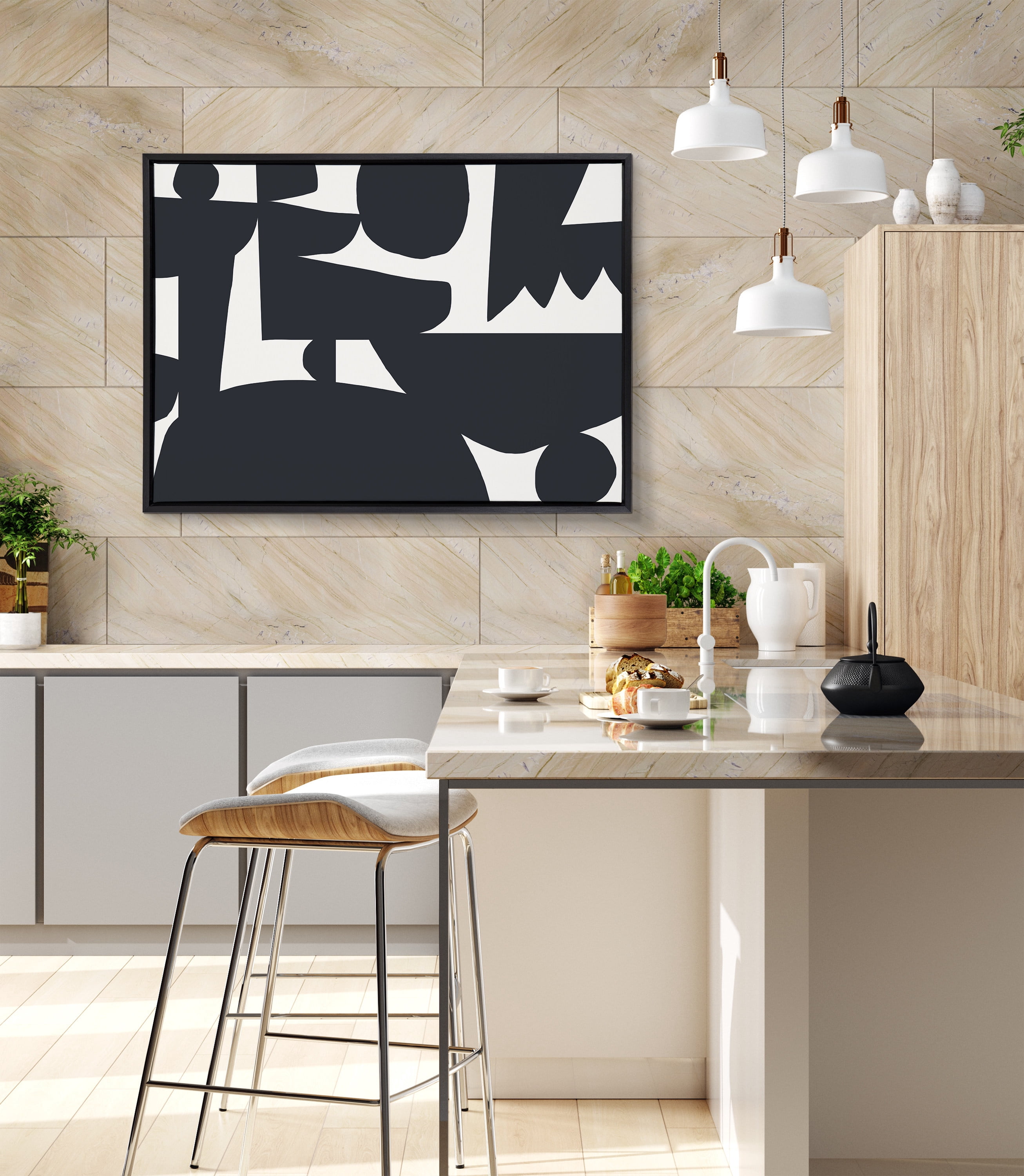 Kate and Laurel Sylvie Quiet Jungle 1 Framed Canvas Wall Art by Kelly Knaga, 28x38 Black, Modern Abstract Art for Wall