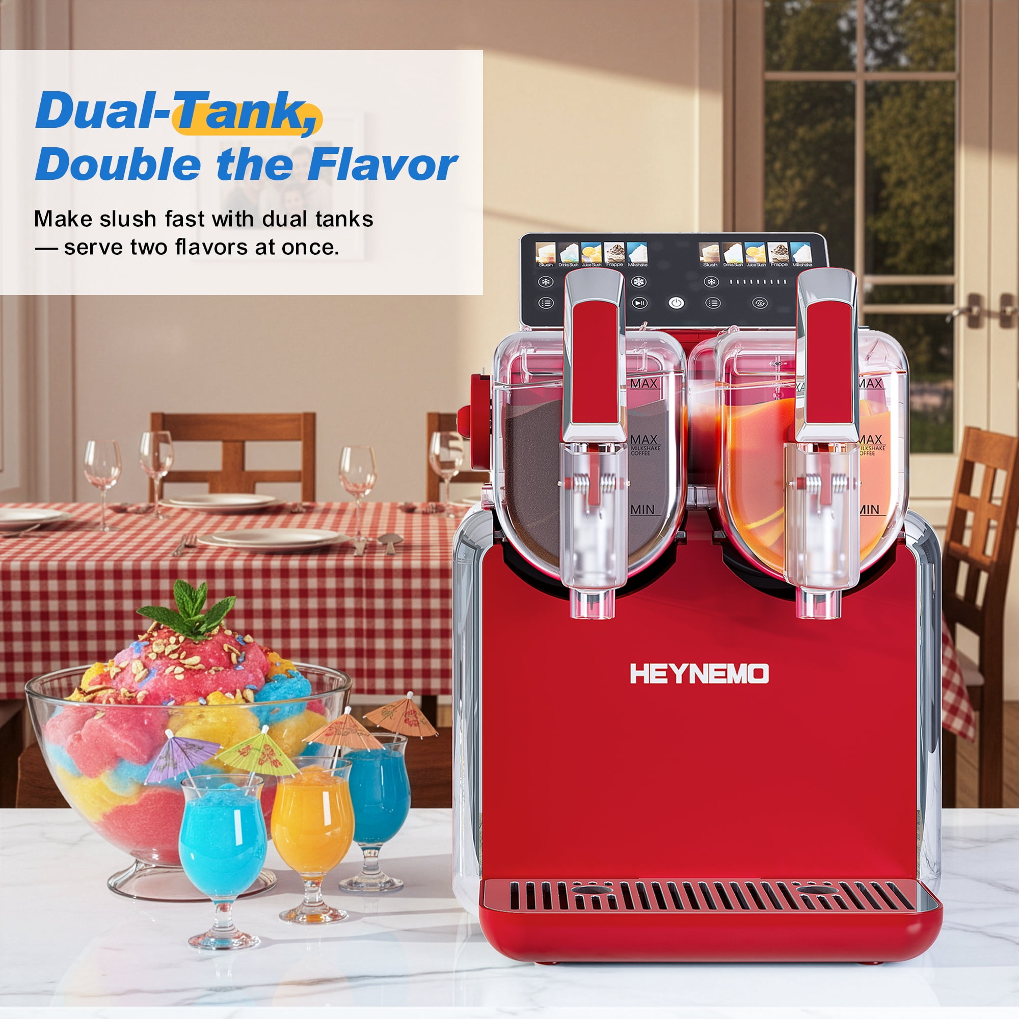 CozyHom Dual-Tank Slush Machine for Home: 169oz Frozen Drink Maker with Rapid Chill Technology, Self-Cleaning System & 5 Drink Modes, Keeps Drinks Frozen up to 12 Hours, ETL Certified,Red