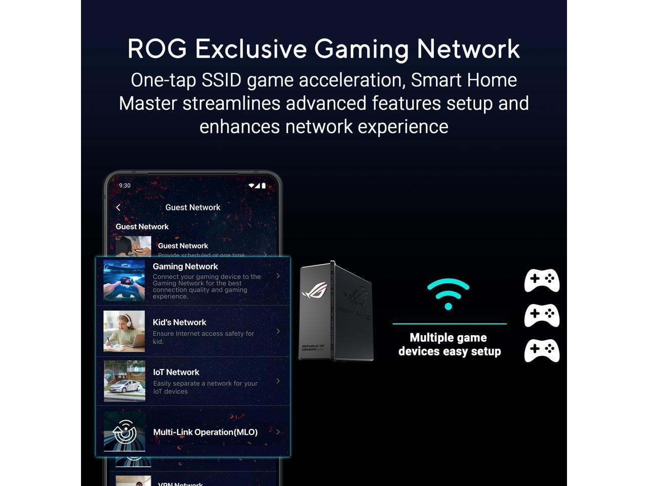ASUS ROG Strix GS-BE12000 WiFi 7 Tri-band Router, 12000 Mbps, 20G wired capacity, 3,000 sq. ft. Coverage, 2.0GHz Quad-core CPU, Game Acceleration, Triple-Level Security, AiMesh Compatible
