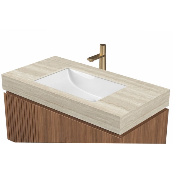 JERFIT 36 Inch Bathroom Vanity Top with Sink, Undermount Ceramic Basin, Travertine Look Sintered Stone Countertop, No Cabinet, Beige
