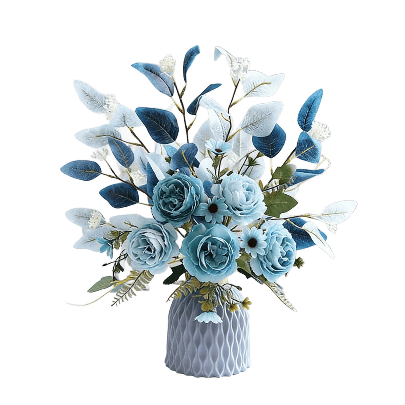 Ywbawe Faux Silk Peony and Rose Floral Arrangement Bouquet with Vase for Home Table Centerpiece Wedding Decor, 1 Coun