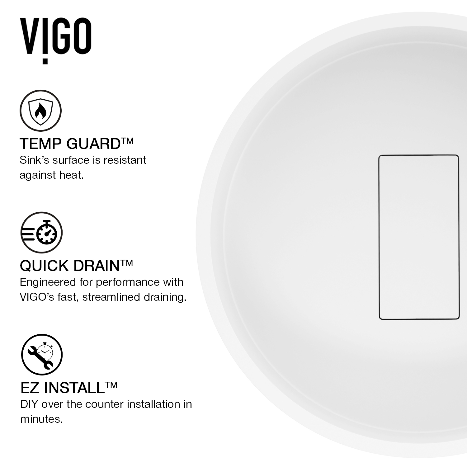 VIGO Bryant Modern White Matte Stone 15 in. L x 15 in. W x 5 in. H Round Vessel Bathroom Sink