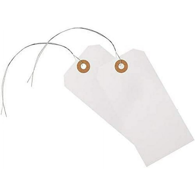 Label Tags with Wire Attached - 4 3/4in. x 2 3/8in, Box of 100 Blank Tags with Reinforced Hole and Metal Wire Ties, Labels with Wire