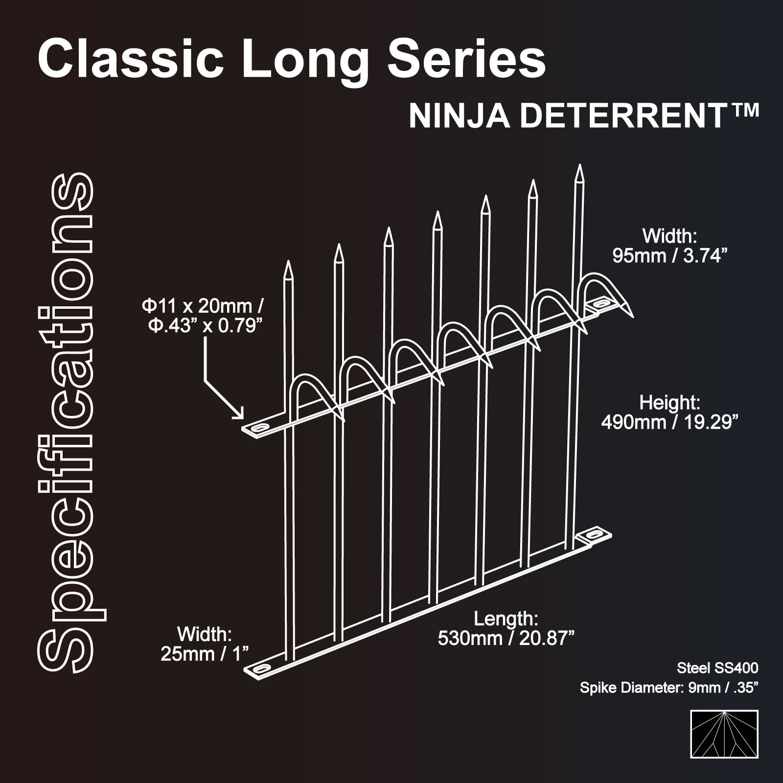 Ninja Deterrent™ | Fence Spikes Wall Spikes Anti Climb Security Guard|Classic Shinobi Gaeshi H490 Single Bladed 0.5m Galvanized| Bird Spikes
