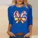 thumbnail image 2 of Camisetas Casuales de las Mujeres Impresas 3/4 Manga Cuello Redondo Blusa, Moda Ligera Superior para el Hogar Y el Uso Diario, Cómoda Imitación de la Tela Del Estante, 2 of 6