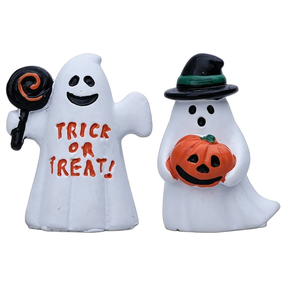 Set Of 2 Halloween Ghost Figurines Resin Statues White Mini Ornaments For Porch Tabletop Shelf Indoor Decor
