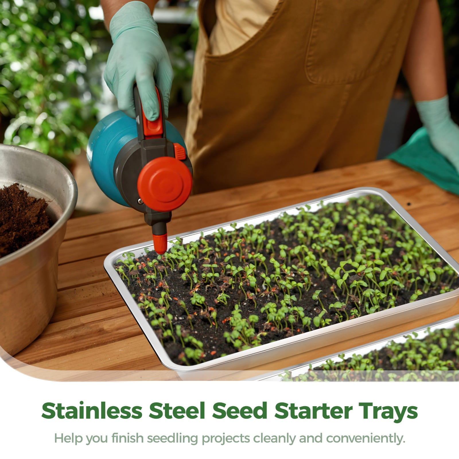 6 Pcs Seed Starter Trays, Stainless Steel Plant Germination Trays, Rectangle Nursery Seedling Pots, Easy-to-Clean Seed Sprouting Trays, Plant Trays for Indoor and Greenhouse Gardening