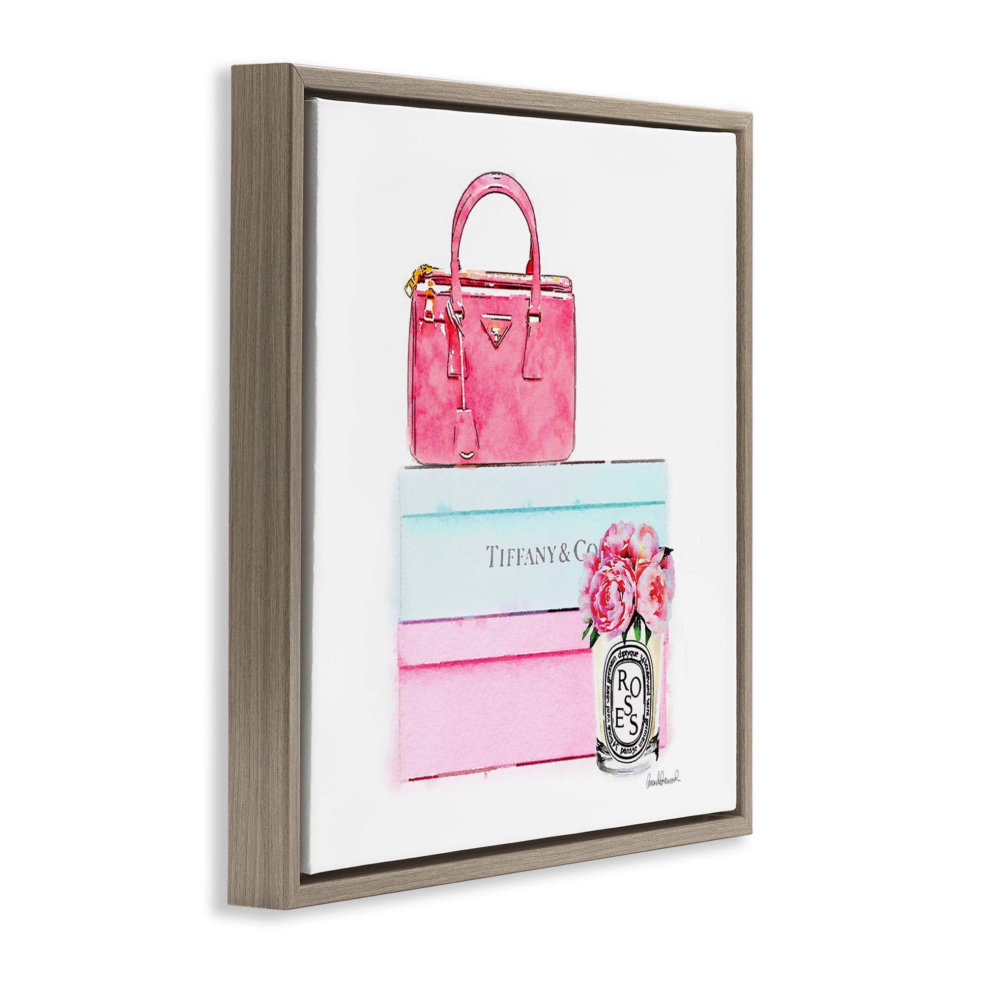 Stupell Industries Fashion Box & Roses Beauty & Fashion Painting Brown Floater Framed Canvas Art Print Wall Art, 18 x 18