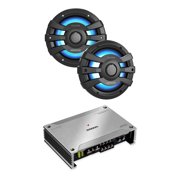 Kenwood 7.7" 2-Way Black Coaxial Speakers with Illumination 1-Pair with 300 Watt Marine Amplifier