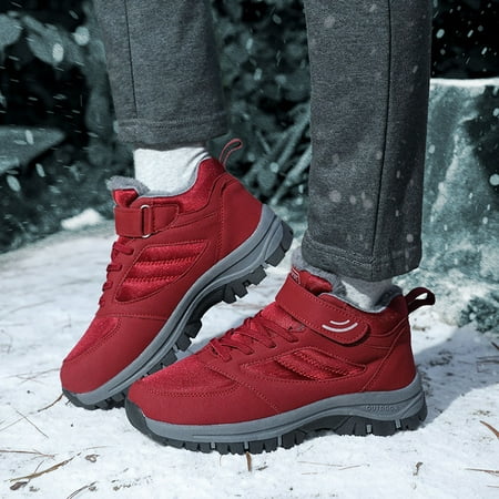 

Midewhik Hook&Loop Boots Toe Plus Warm Round Sport Women Couples Keep Boots Velvet Flat Shoes Snow Women s Boots