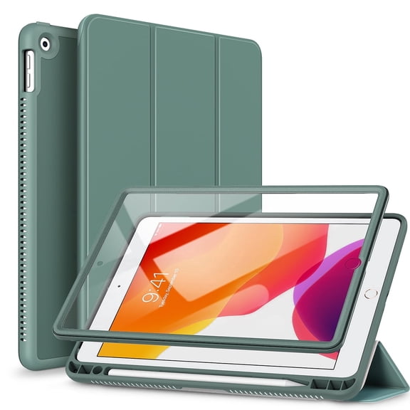 Suritch for iPad 9th/ 8th/ 7th Generation Case 10.2 Inch with Screen Protector and Pencil Holder, Magnetic Trifold Stand, Auto Sleep/Wake Cover, Green