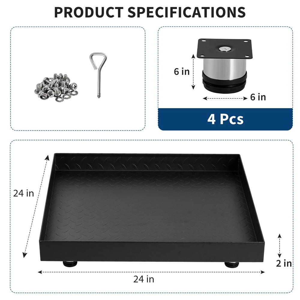 Carbon Steel Washing Machine Pan with 4 Anti-Vibration Feet, Rust-Free Water Damage Protection, Easy Install, Protects Floor From Water Damage Protection