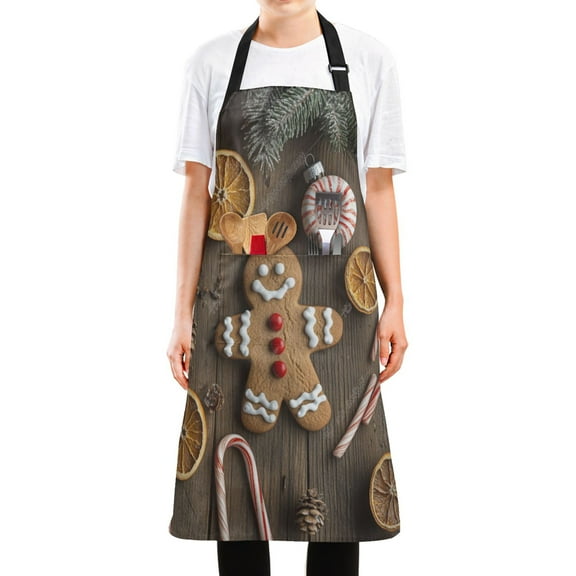 WOBOGO Gingerbread Man and Candy Long Apron Waterdrop Resistant with 2 Pockets Cooking Kitchen Chef Apron for Women Men