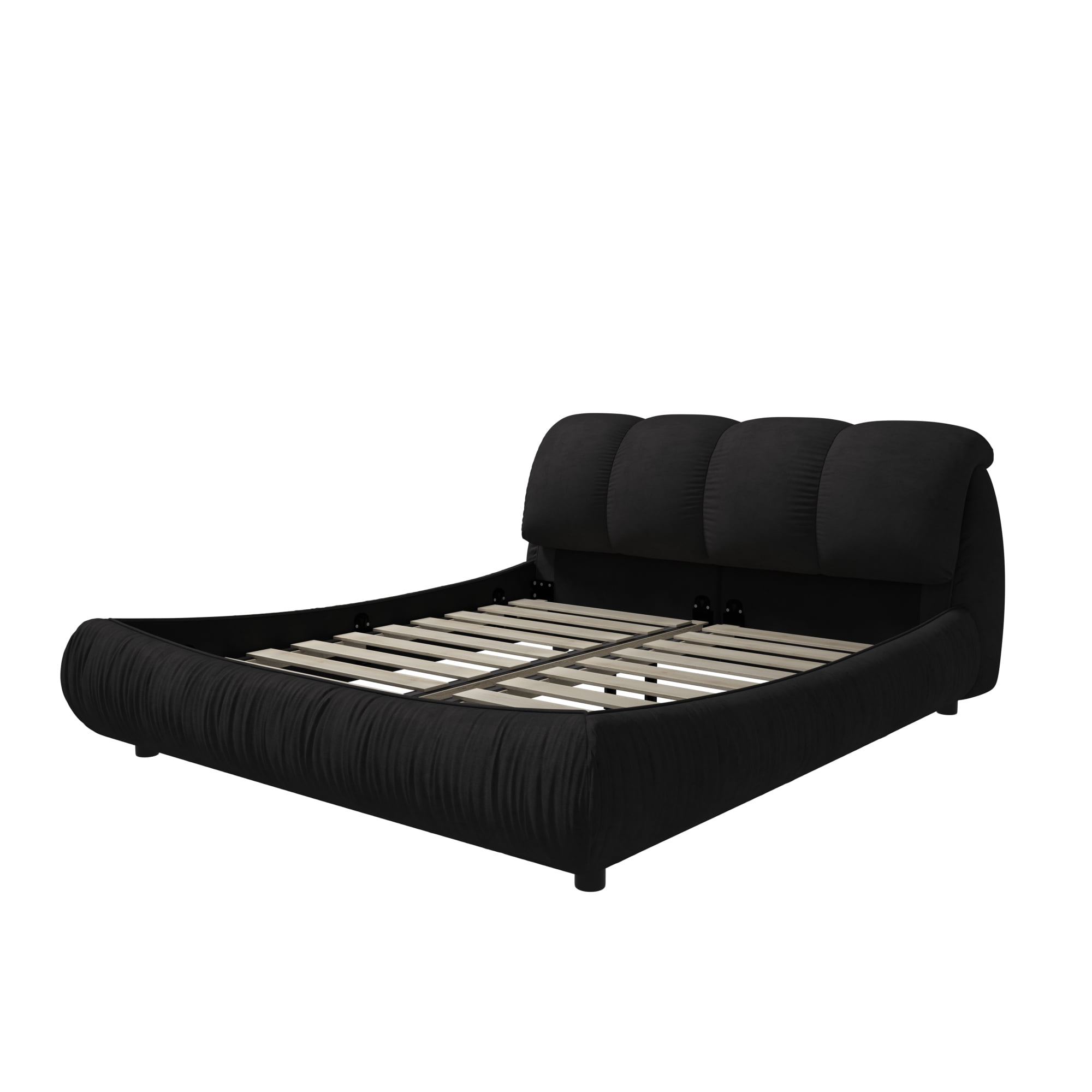 Queen Size Low Profile Upholstered Platform Bed with Oversized Padded Headboard, Soft Modern Luxury Cloud Bed with Slats Support and Solid Wood Frame for Bedroom