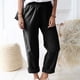 thumbnail image 5 of Pantalones rectos de mujer, pantalones casuales con cintura elástica y bolsillos, 5 of 5