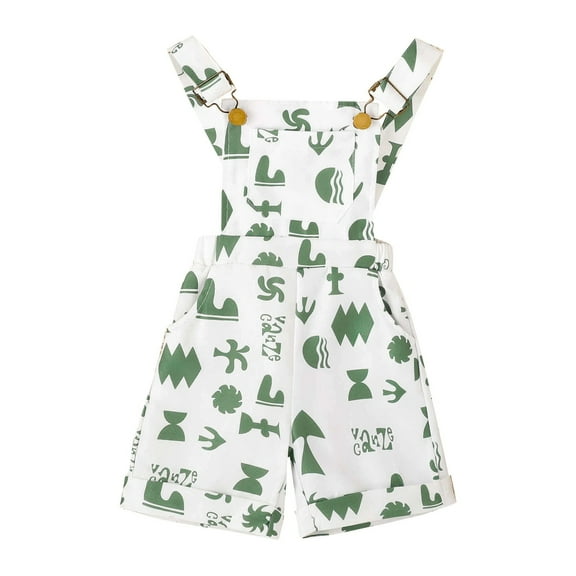 Otqutp Elastic Waist Leggings for Children Kids Girls Overall Shorts Flower Print Rolled Hem Summer Jumpsuit With Pockets