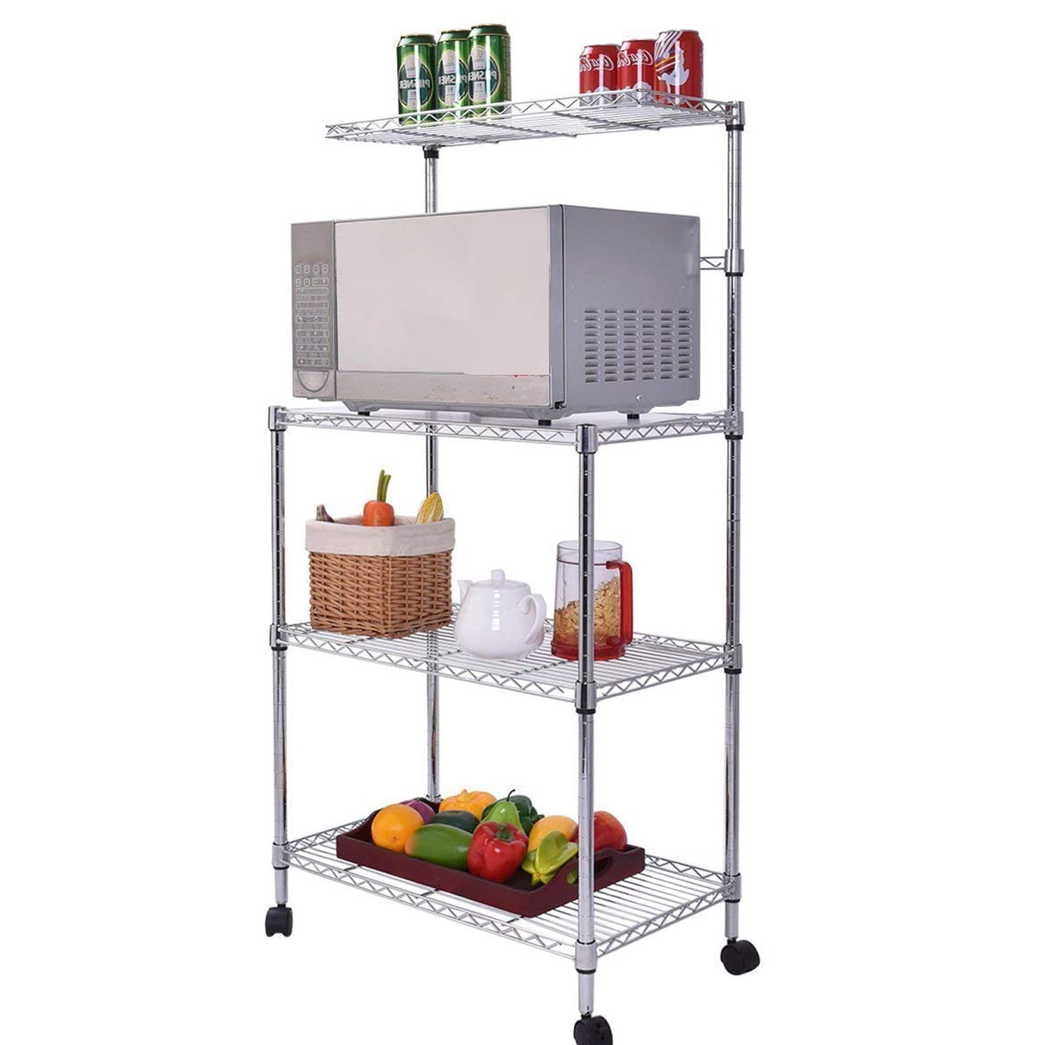 Zlolia Kitchen Baker/’s Rack Microwave Stand with Basket for Spice Rack Organizer Utility Shelf Cart Workstation Oven Stand Space Saving Bakers Stand Large Kitchen Island Organizer