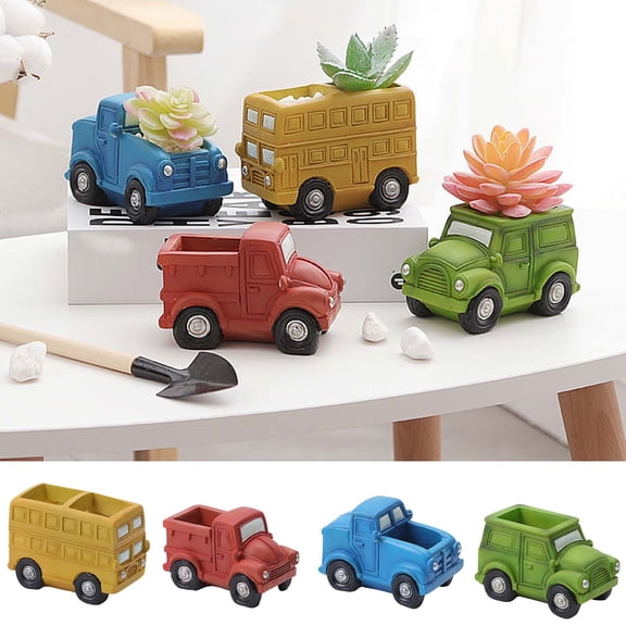 ufehgfjh Novelty Car-Shaped Planter Set Creative Cute Mini Ceramic Pots Decorative Desktop Plant Holders Unique Gift For Gardeners And Home Decor
