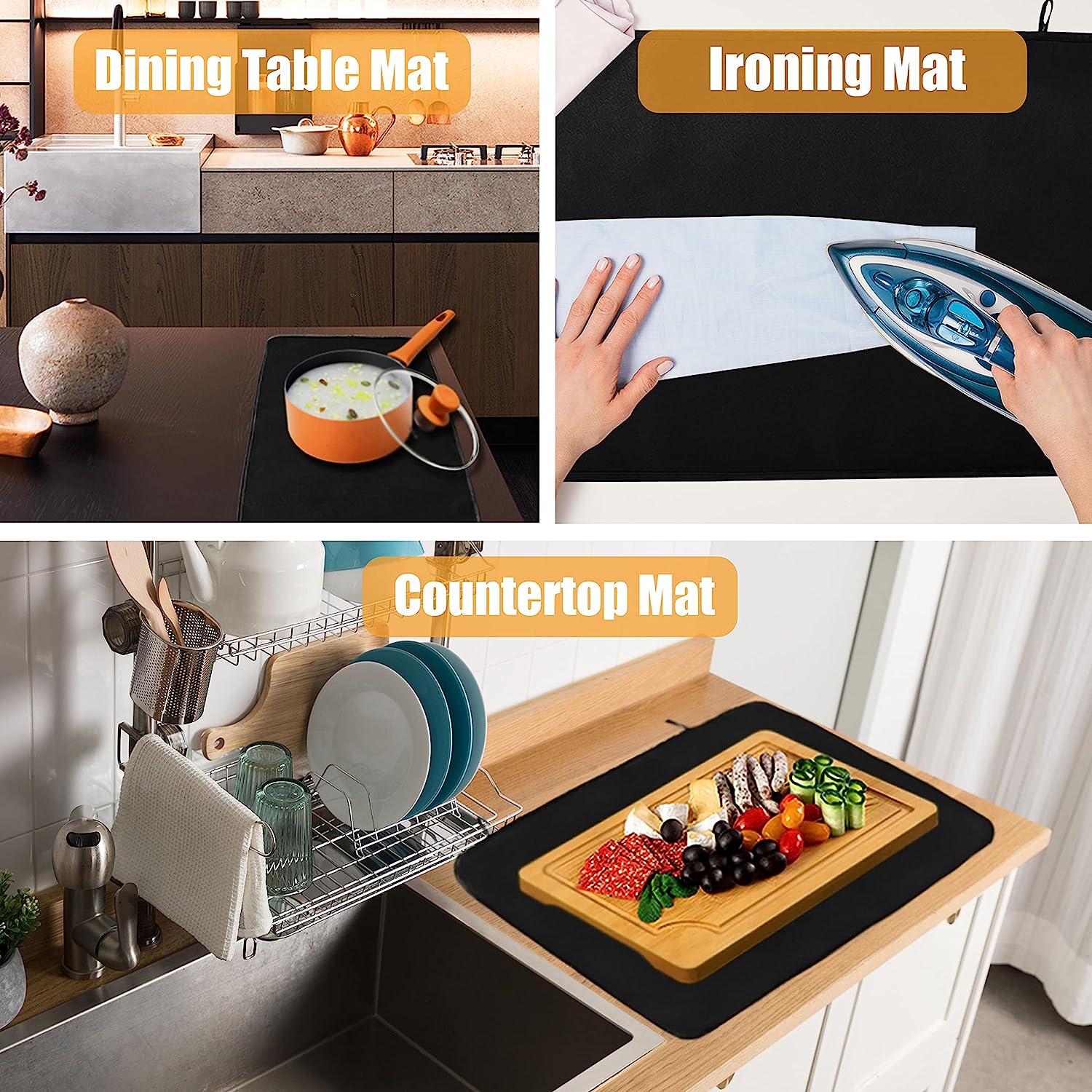 Stove Top Cover, 21" x 28.5" Electric Stove Cover Mat, Glass Stove Protector with 2 Pcs Stove Gap Guard, Washable Rubber Easy to Clean, Black