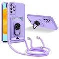 thumbnail image 1 of Funda con Cordón para Collar Compatible con Samsung Galaxy A52 4G/5G/A52s 5G, Soporte de Anillo de 360° con Ranura para Tarjeta Protección de cámara Funda de Silicona-Púrpura JM, 1 of 5