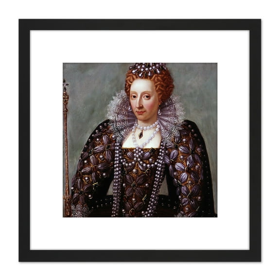 Anonymous Portrait Queen Elizabeth I England Painting 8X8 Inch Square Wooden Framed Wall Art Print Picture with Mount