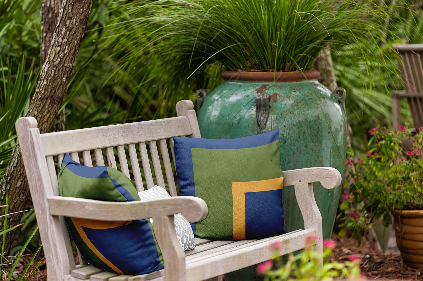 20" x 20" Simply Daisy Bold Blocks Indoor/Outdoor Pillow, Nautical Navy Qty 1