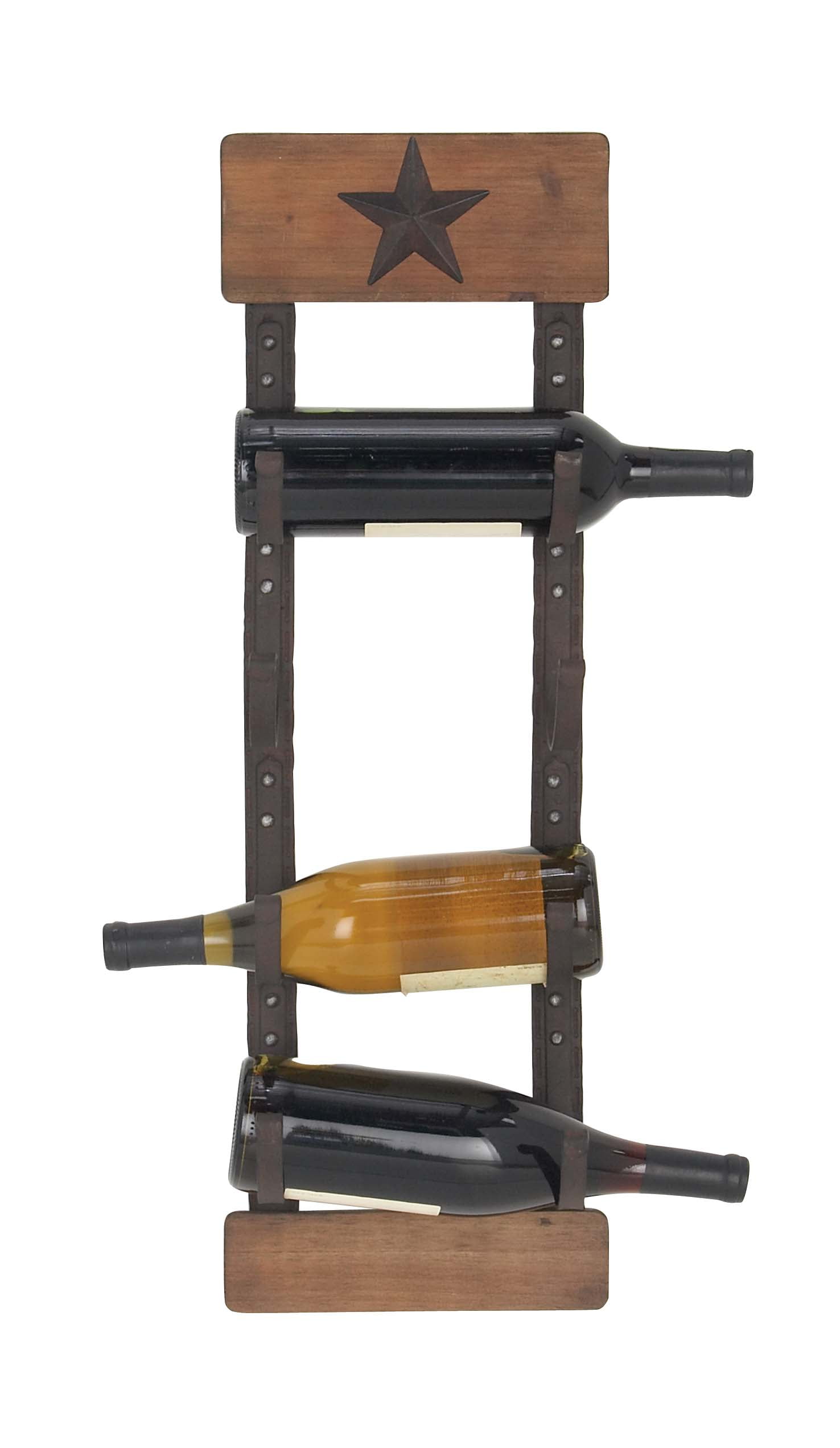 Decmode Rustic Wood and Iron 6Bottle Wall Mounted Wine Rack, Brown