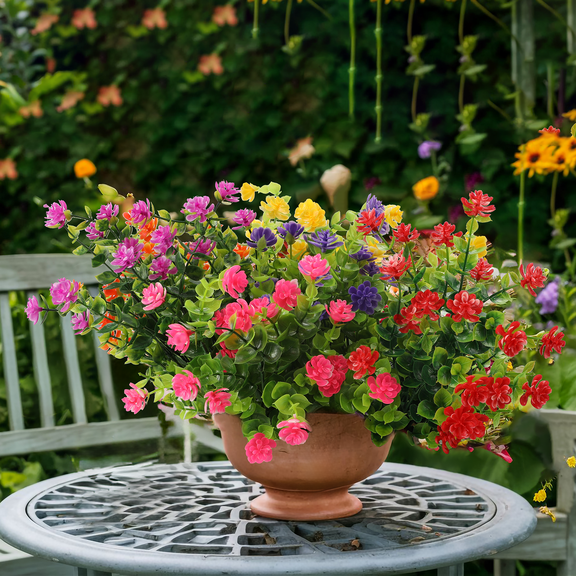 LIZEVINC 6 Bundles Artificial Flowers for Outdoors/Indoor UV Resistant Fake Plastic Plants for Outside Home Garden Porch Patio Yard Decor