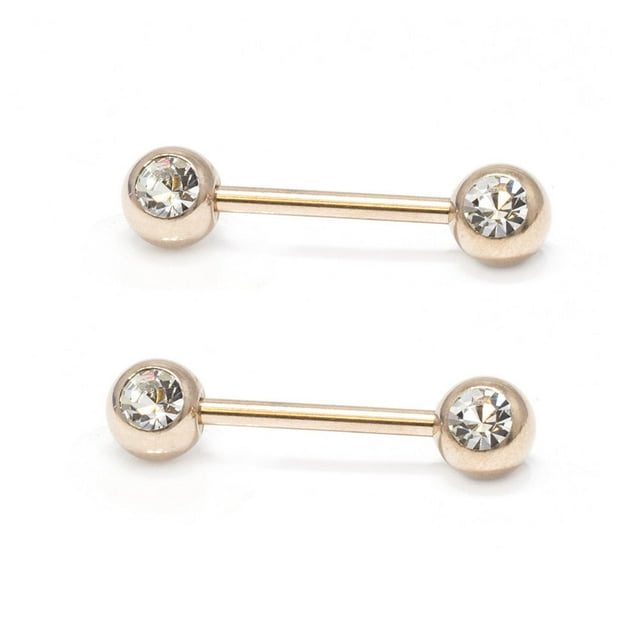 Nipple Ring Anodized Titanium 14G Nipple Piercing Barbell Front Facing Clear CZ