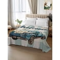 thumbnail image 2 of Blue Truck Spring Floral King Size Flat Sheet, Wrinkleproof & Fadeproof Cooling Flat Bed Sheet Only, Teal Plaid Butterflies Vintage Breathable Soft Bedding Top Sheets 105 x 98 Inches, 2 of 8