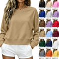 thumbnail image 2 of Long Sleeve Pullover Sweatshirt for Womens Crew Neck Casual Raglan Sleeve Shirt Solid Relaxed Fit Raglan Sleeve Everyday Basic Top Camel 2XL, 2 of 4