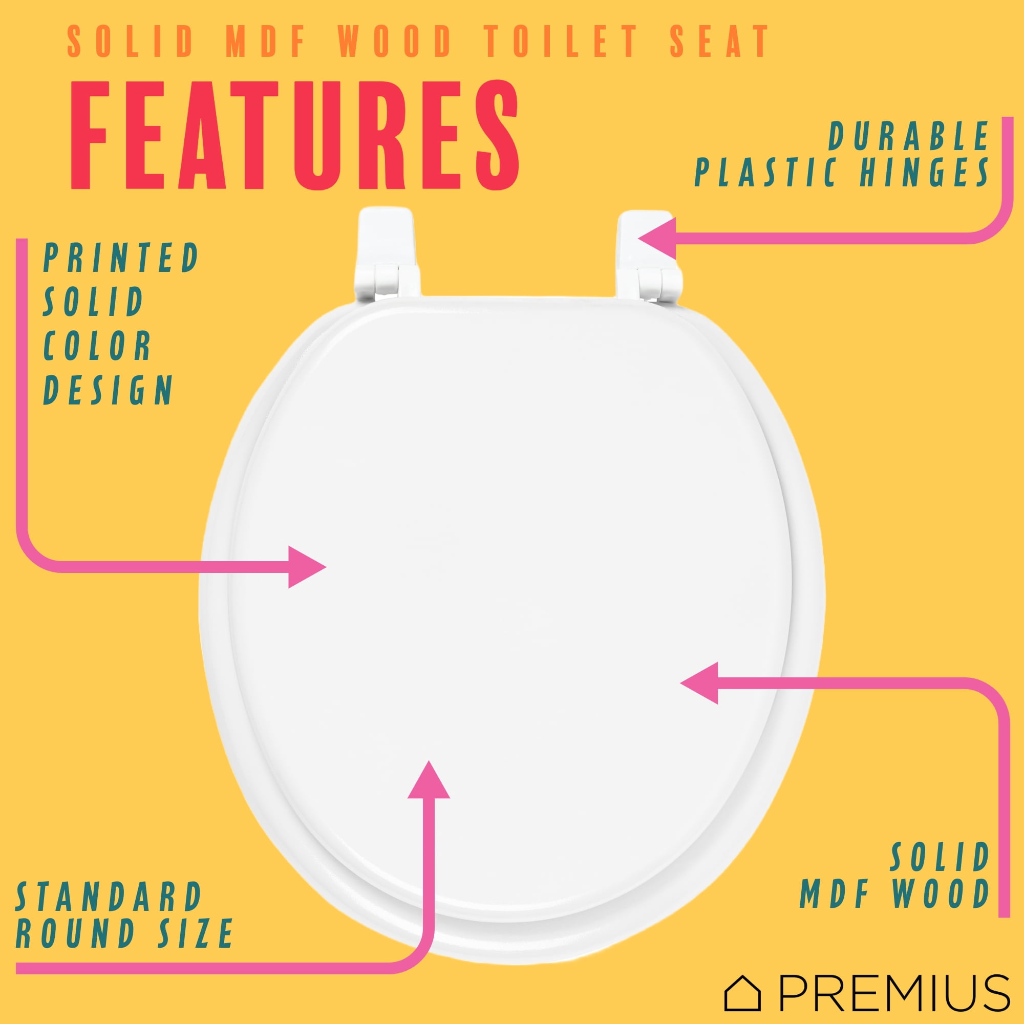 PREMIUS Wood Toilet Seat, White, Standard Round, 17 Inches