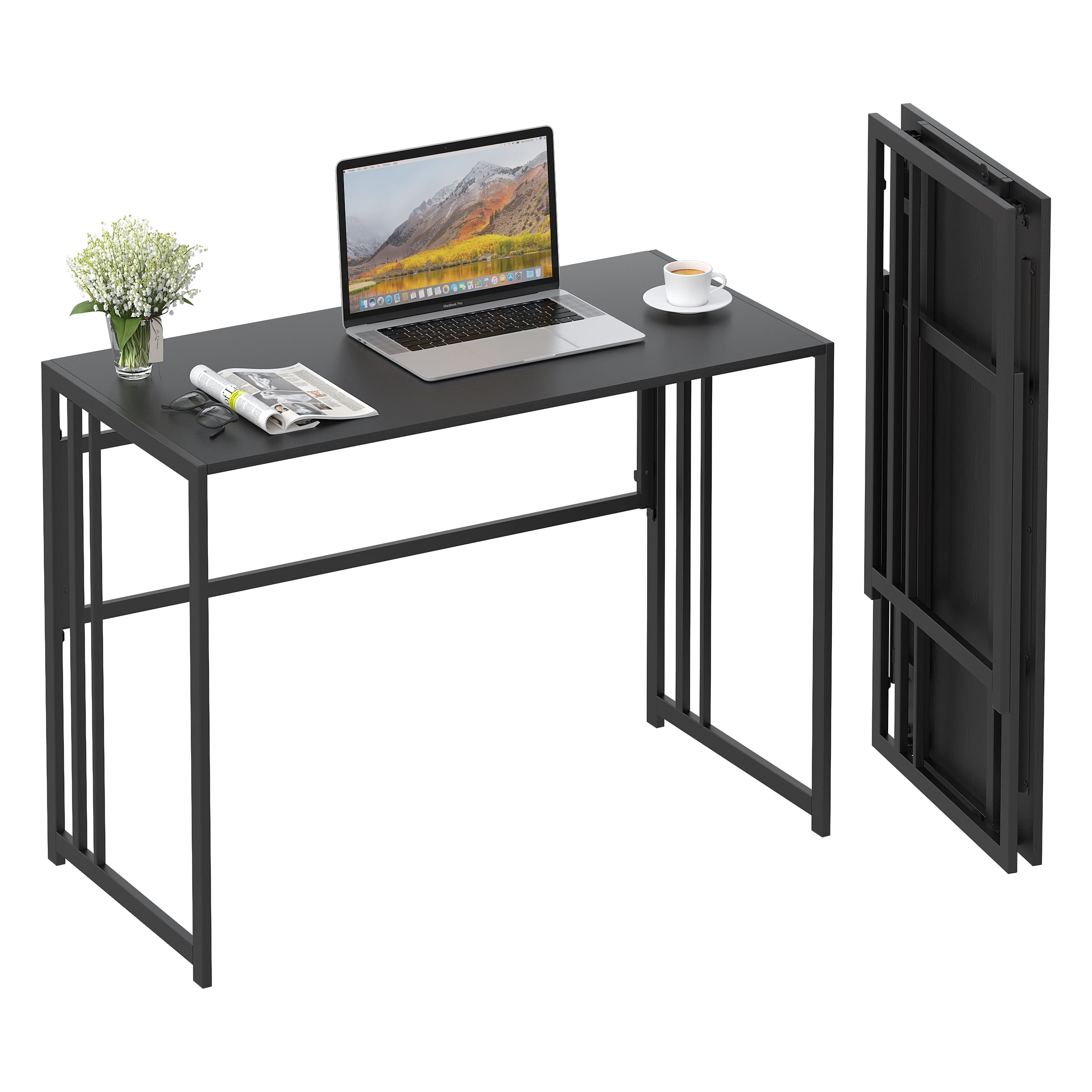 ZERDER Small Computer Desks with Power Outlet, Z-Shaped Home Office Desks  for Small Space, Compact Study Desk with Keyboard Tray and Casters,  Computer