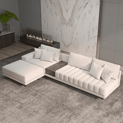 126" L-Shaped Modular Leather Sectional with Chaise & Ottoman