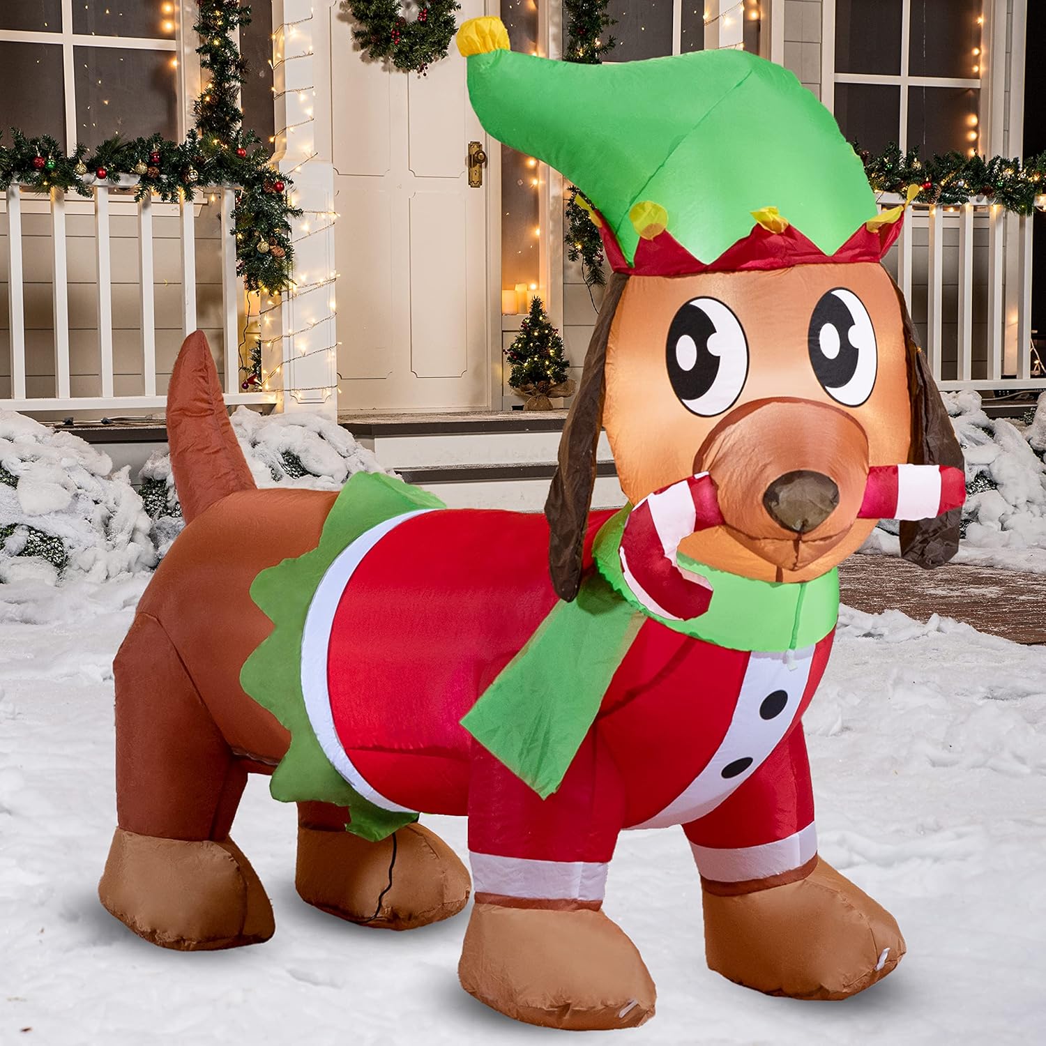Joyfy 5 Ft Christmas Inflatable Puppy with Candy Cane photo 8