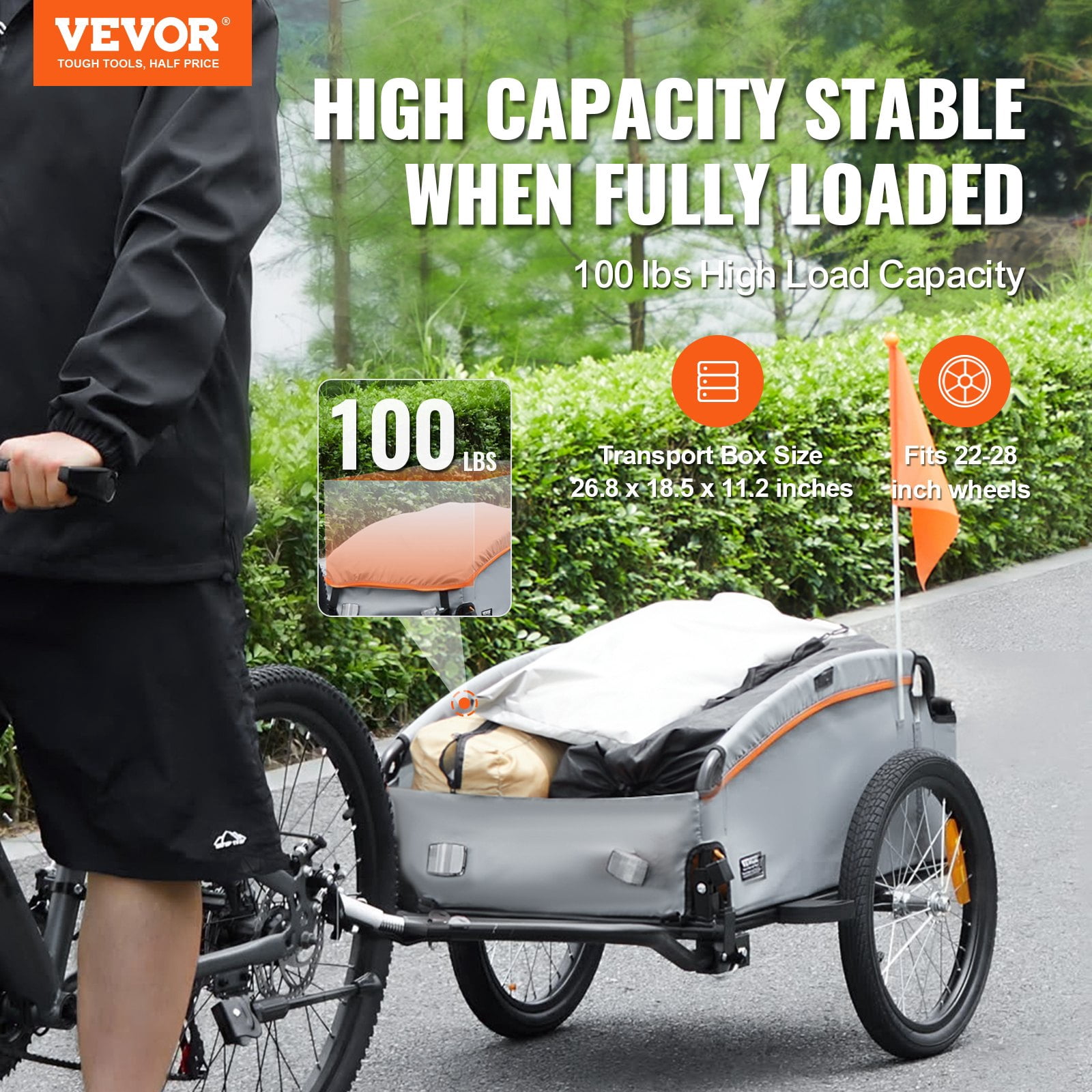 VEVOR Foldable Heavy-Duty Two-Wheels Cargo Trailer, White and Orange