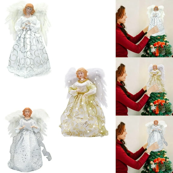 Christmas Decoration Christmas Tree Topper 11.81×6.30 inch Angel Figurines with Glitter Wings Tree Top Star Angel Tree Topper Christmas Tree Ornaments for Home Holiday Party Decor