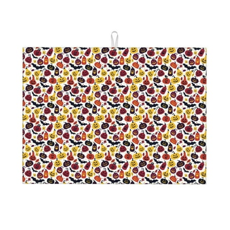 

Qekee Halloween Pumpkin Print Dish Drying Mat Dishes Drainer Mat for Kitchen Counter Microfiber Absorbent Dish Draining Reusable Washable Draining Racks Extra Large 18 x24