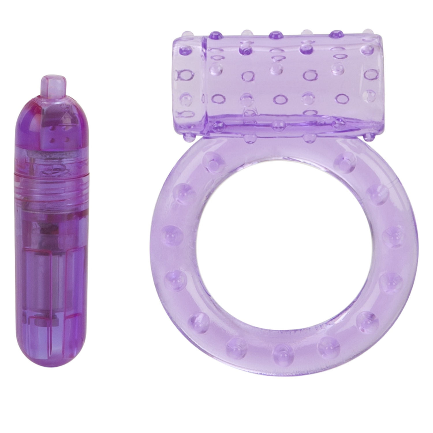 CalExotics One Touch Activated Stretchy Nubby Vibrating Erection Ring for  Couples - Purple 