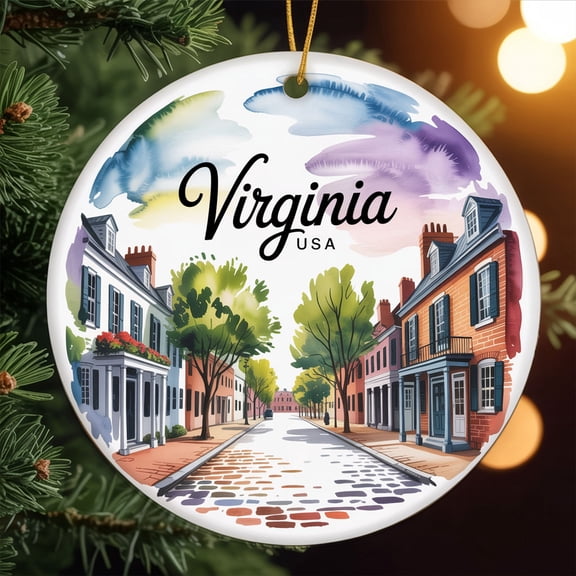 Virginia, Williamsburg Historic Streets Travel Ornament – Custom Ceramic Ornament for Christmas Tree Decoration, Souvenir Gift for Travelers, Couples, Friends, Valentine Gifts 218OR230