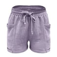thumbnail image 4 of Women's Shorts Linen, Audhol Women's Fashion Casual High Waist Pants Straight Leg Sports Casual Loose Shorts Comfortable Shorts for Women Purple L, 4 of 9