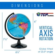 TCP Global 6 Blue Ocean World Globe with Black Base - Compact Mini Political Globe, Vertical Axis Rotation - Fun, Educational, Learn Earth Geography - Kids School, Home Office, Shelf Desktop Display