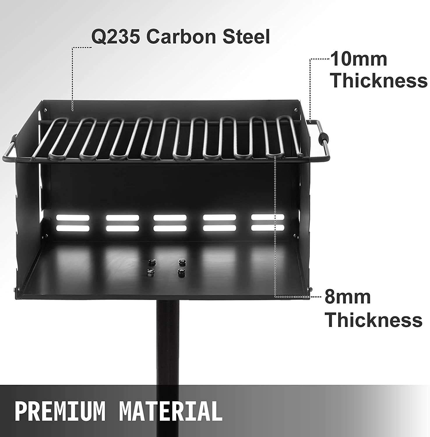 VEVOR Outdoor Park Style Grill 20x14 inch with Base Plate Park Style Charcoal Grill Carbon Steel Park Style BBQ Grill Adjustable Park Charcoal Grill Stainless Steel Grate Outdoor Park Grill - image 3 of 9
