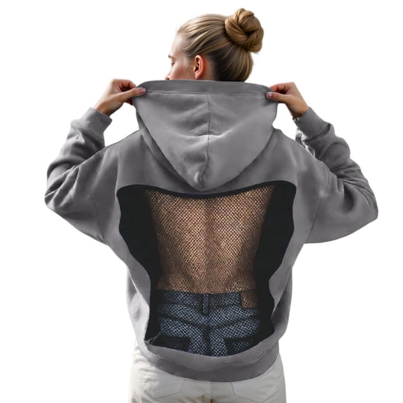Elegant Hollow Mesh Back Hooded Sweatshirt Lightweight Casual Pullover With Sheer Net Insets Modern Cut Oversized Pullover Long Sleeve Crewneck Casual Tops