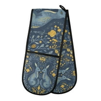 Yayeee Double Oven Mitt Kitchen Heat Resistant Baking 35" x7" Quilted Glove, Yellow Forest Pattern