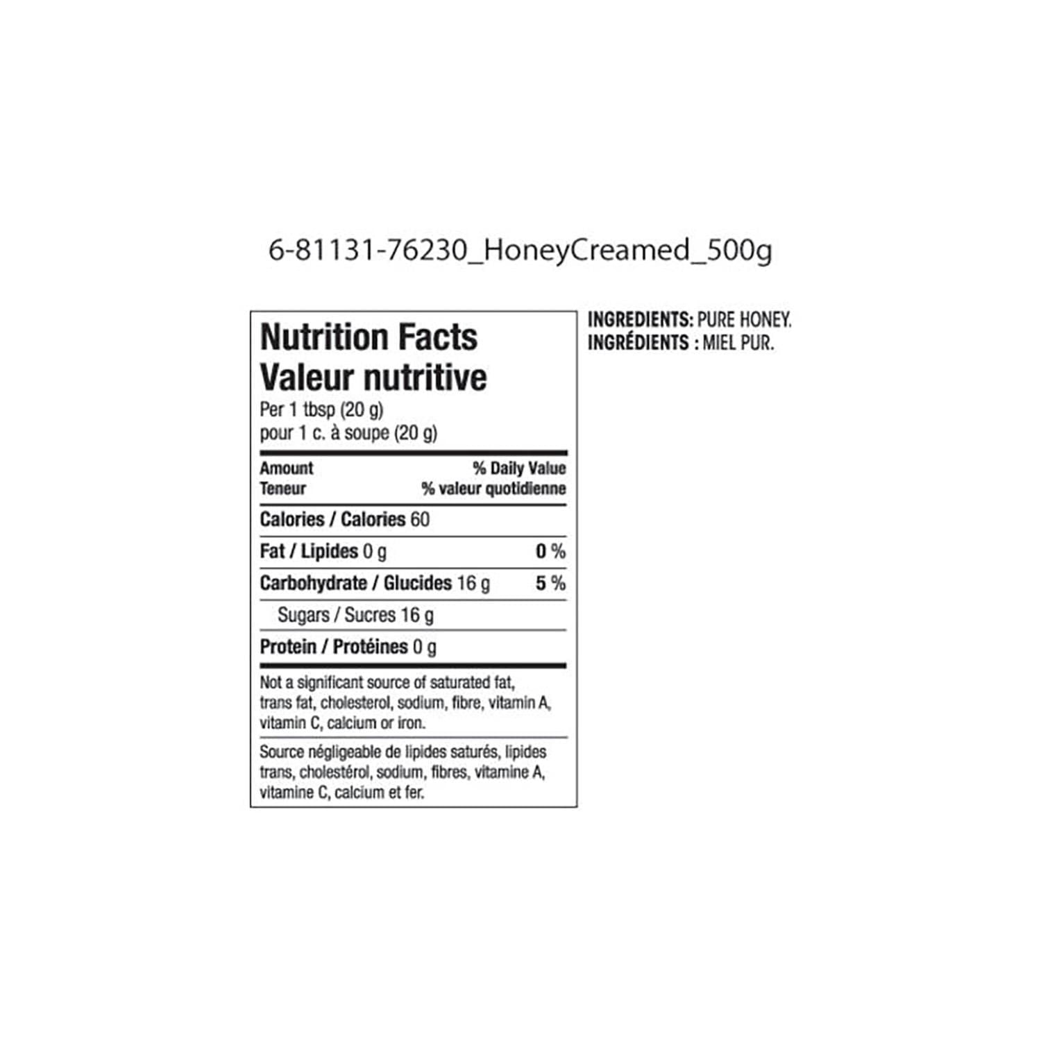 Great Value Pure Creamed Honey Pasteurized